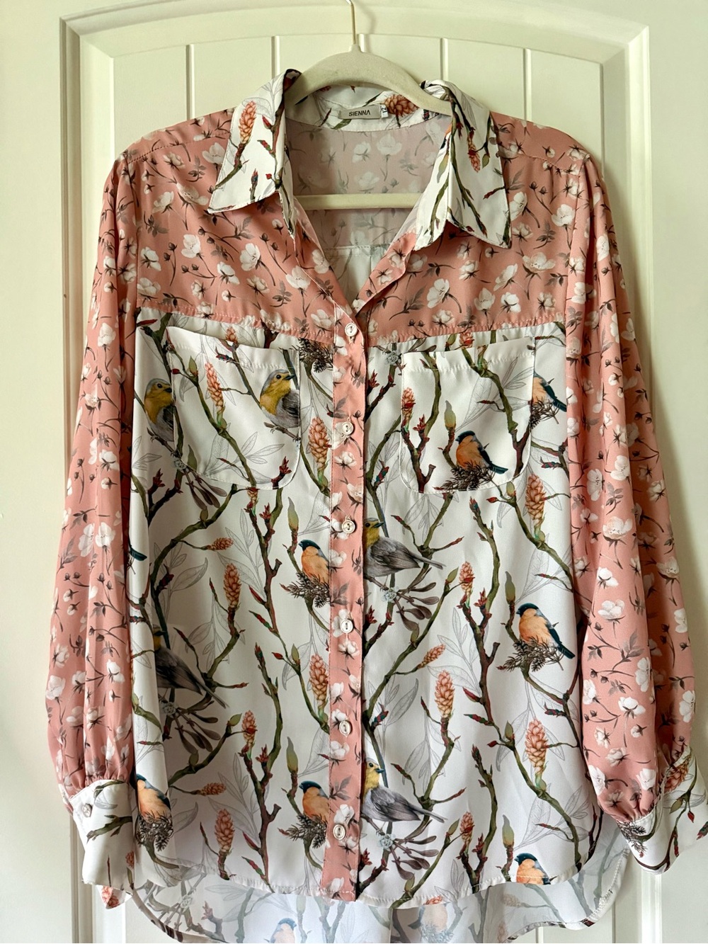 Sienna Floral & Bird Print Button-Up Blouse